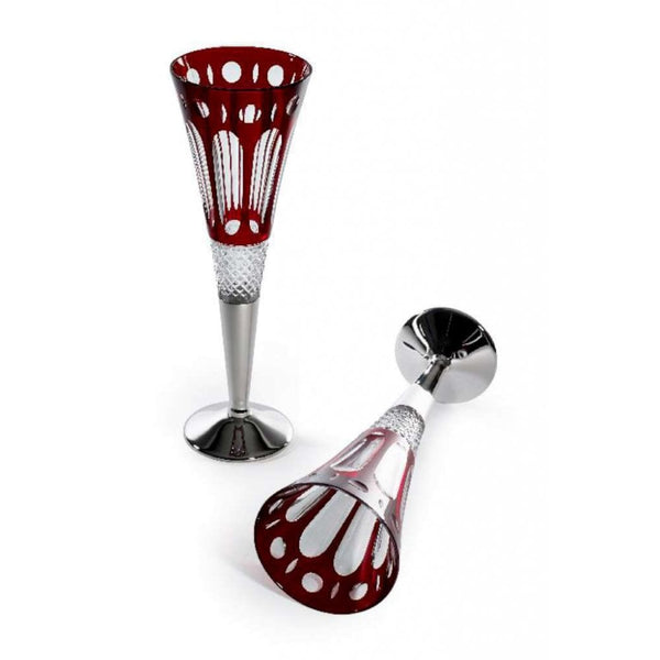 Finnies The Jewellers Silver & Red Glass Champagne Flutes