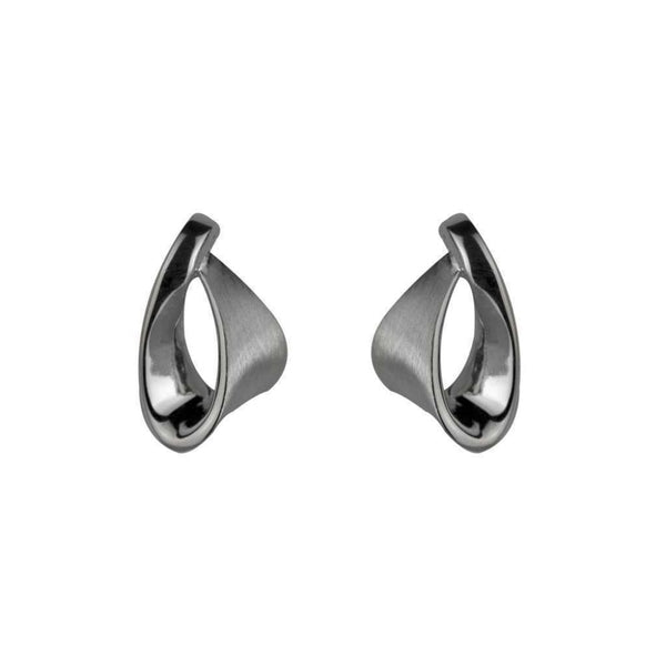 Finnies The Jewellers Silver Satin and Polish Finished Fancy Ribbon Stud Earrings