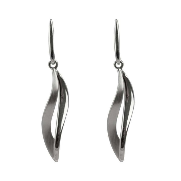 Finnies The Jewellers Silver Satin & Poliushed Thin Long Open Drops