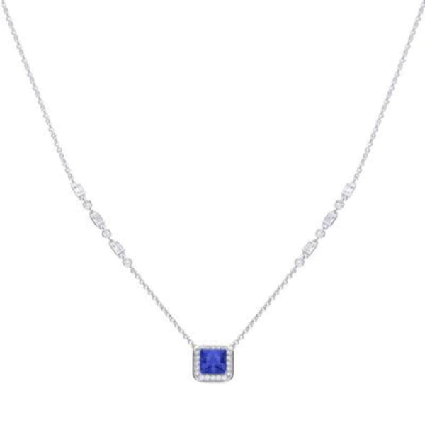 Finnies The Jewellers Silver Square Shaped Blue Cubic Zirconia Halo Pendant