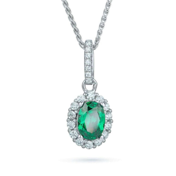 Finnies The Jewellers Silver White and Green Cubic Zirconia Oval Cluster Pendant