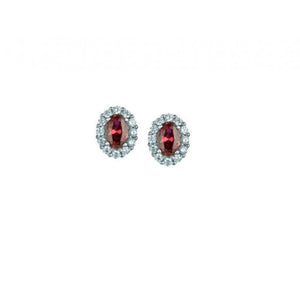 Finnies The Jewellers Silver White and Red Cubic Zirconia Oval Cluster Stud Earrings