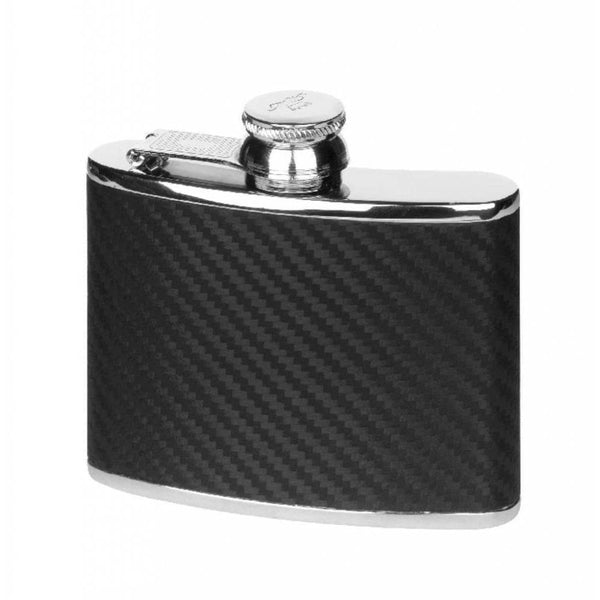 Finnies The Jewellers Stainless Steel Carbon Fibre Effect Captive Top Hipflask