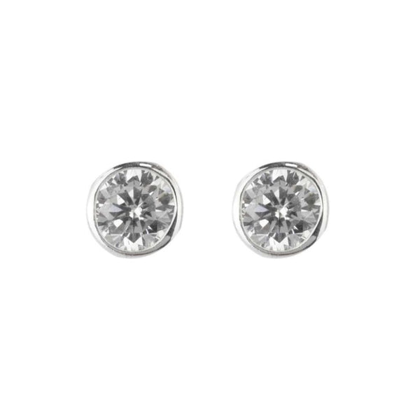 Finnies The Jewellers Sterling Silver 5mm Round Cubic Zirconia Rubover Stud Earrings