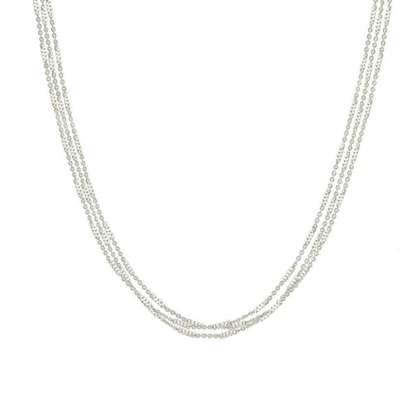 Finnies The Jewellers Sterling Silver Chain and Faceted Link Three Row Necklace