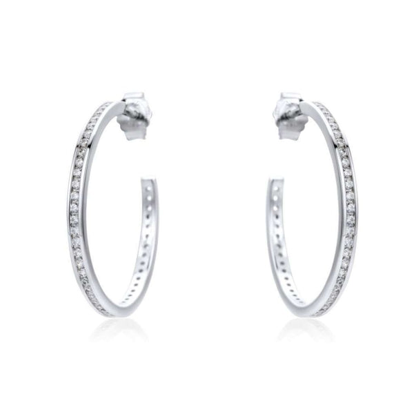 Finnies The Jewellers Sterling Silver Channel Set Cubic Zirconia Hoop Earrings