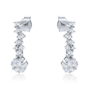Finnies The Jewellers Sterling Silver Cubic Zirconia Drop Earrings With Flower Cluster
