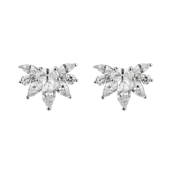 Finnies The Jewellers Sterling Silver Cubic Zirconia Set Half Flower Stud Earrings