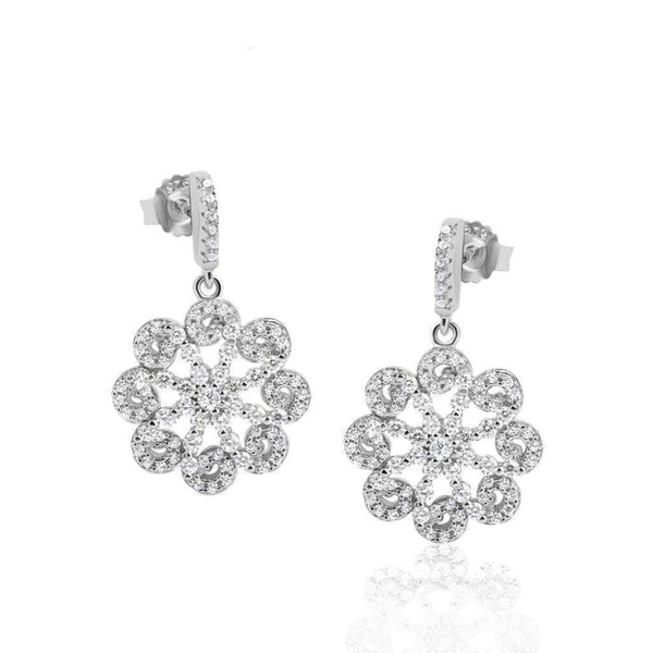Finnies The Jewellers Sterling Silver & Cubic Zirconia Set Open Fancy Flower Drop Earrings