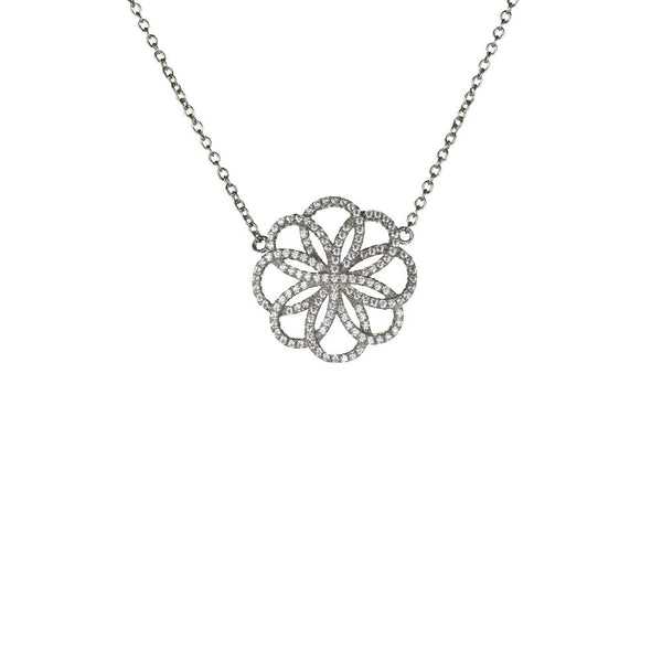 Finnies The Jewellers Sterling Silver Cubic Zirconia Set Open Flower Design Necklace