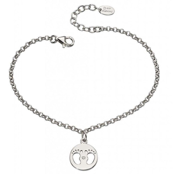 Finnies The Jewellers Sterling Silver Diamond Set Footprint Charm Bracelet