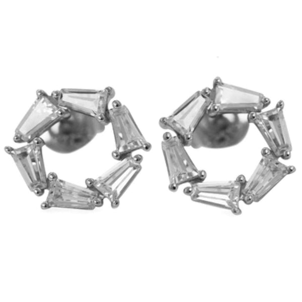 Finnies The Jewellers Sterling Silver Open Trapeze Shaped Cubic Zirconia Stud Earrings