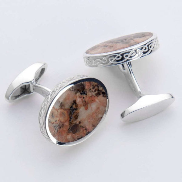 Finnies The Jewellers Sterling Silver Oval Peterhead Granite Bar Cufflinks