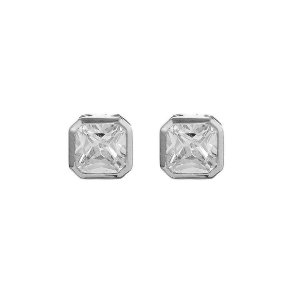 Finnies The Jewellers Sterling Silver Square Rubover Cubic Zirconia Stud Earrings