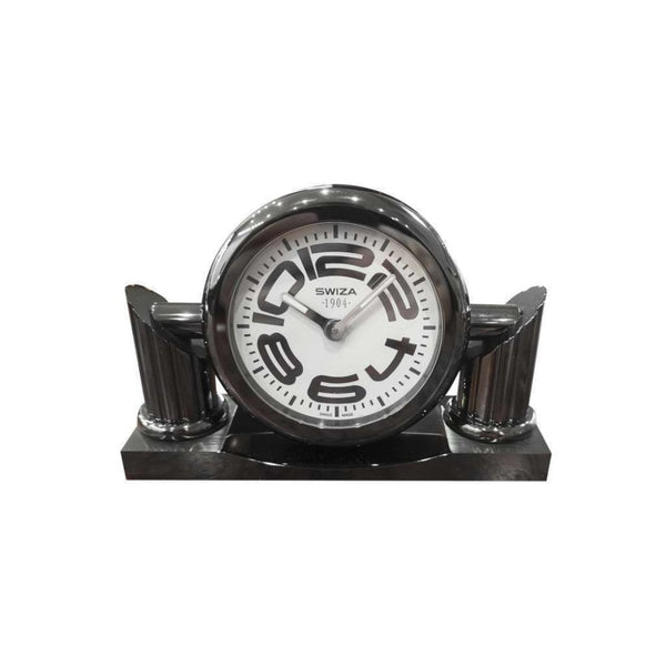 Finnies The Jewellers Swiza Black Nickel Quartz Movement White Face Mantel Clock