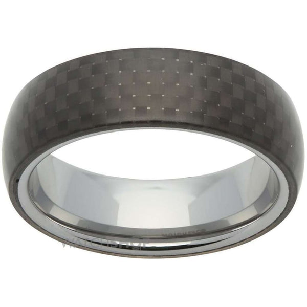 Finnies The Jewellers Tungsten Carbide Ring With Black Carbon Fibre