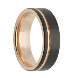 Finnies The Jewellers Tungsten Carbide Ring With Black & Rose I.P Plating