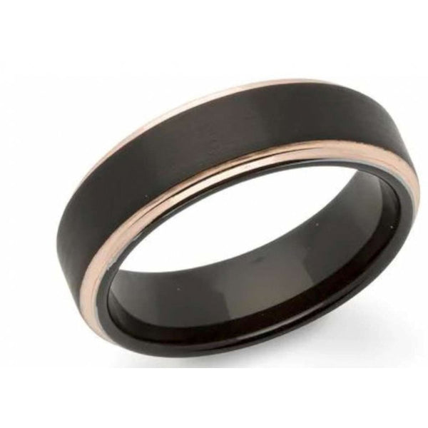 Finnies The Jewellers Tungsten Carbide Rose Gold and Black IP Plated 7mm Ring