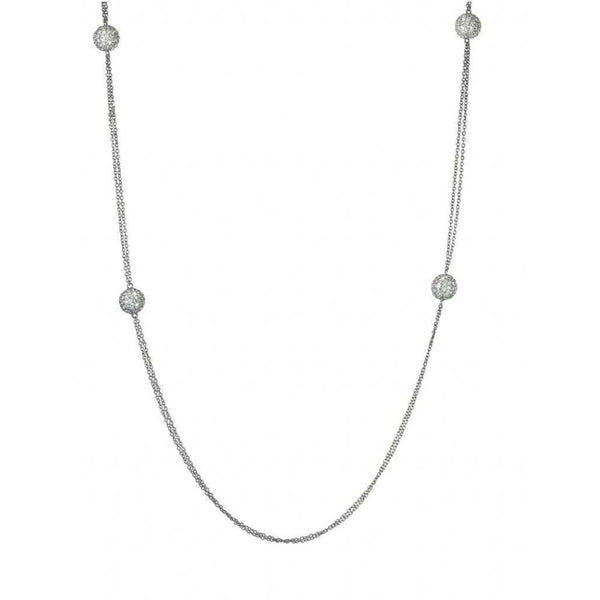 Finnies The Jewellers White Gold Long Chain With Six Pave Set Diamond Balls 32