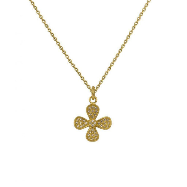 Finnies The Jewellers Yellow Gold Plated Silver Flower Pendant Set with Cubic Zirconia