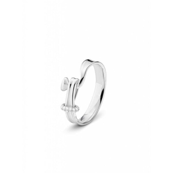 Georg Jensen Sterling Silver and Diamond Set Torun Ring, Size 55