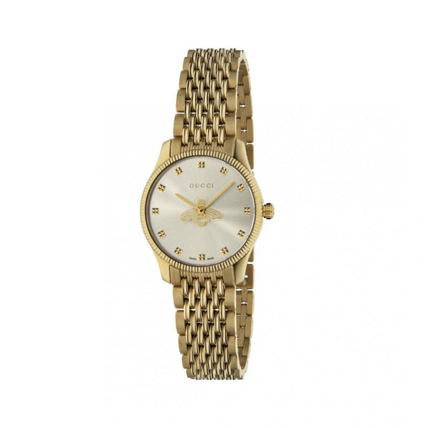 Gucci Timeless Silver Bee Dial Gold Plated Bracelet 29mm
