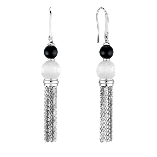 Lalique Vermeil Plated Clear and Black Crystal Vibrante Tassle Earrings