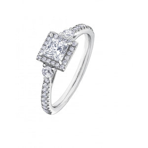 Maple Leaf Diamonds Platinum Diamond Princess Cut Halo Ring With Diamond Shoulders
