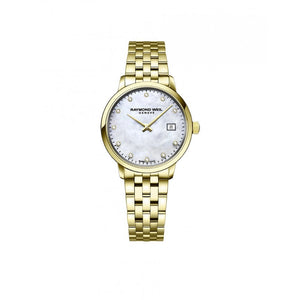Raymond Weil Toccata Yellow PVD case/bracelet. Mother of pearl dial. Diamonds
