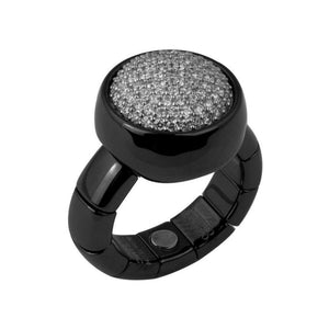Roberto Demeglio Black Polished Ceramic Ring with Oval White Diamond