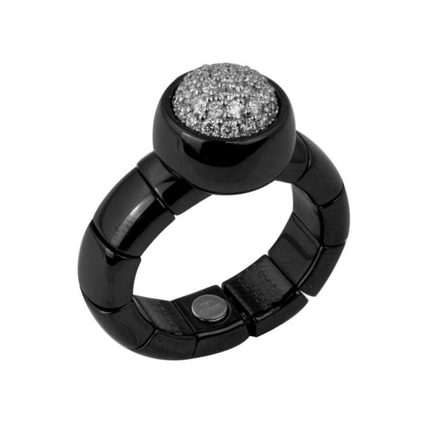 Roberto Demeglio Black Polished Ceramic Ring with Oval White Diamond set Link