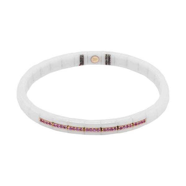 Roberto Demeglio White Ceramic Expanding Bracelet With Pink Sapphires