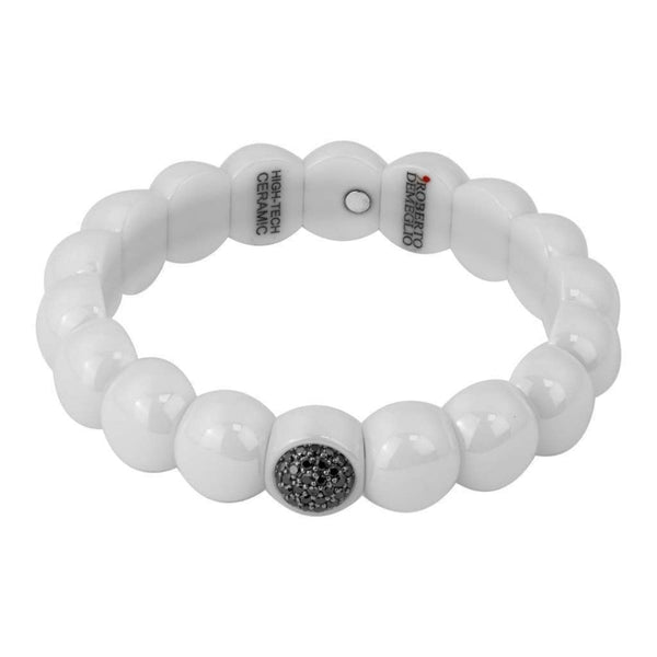 Roberto Demeglio White Polished Ceramic Bracelet with Black Diamond Centre