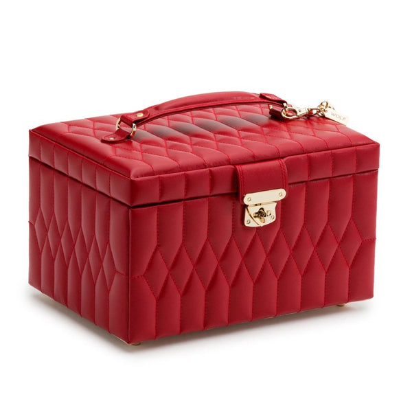 Wolf Caroline Red Quilted Leather Medium Jewellery Box